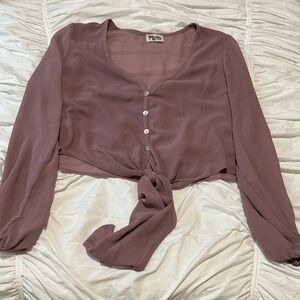 Mumu mauve women’s long sleeve blouse button down tie waist sheer medium